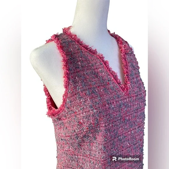 Worth NewYork Multicolored Pink Tweed Fully Lined Sheath Dress w/Fringe (Size 6) - Picture 4 of 11